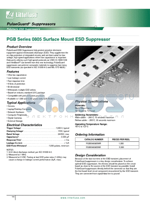 PGB0040805 datasheet - PGB Series 0805 Surface Mount ESD Suppressor