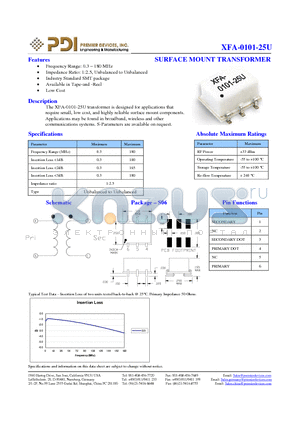 XFA-0101-25U datasheet - SURFACE MOUNT TRANSFORMER