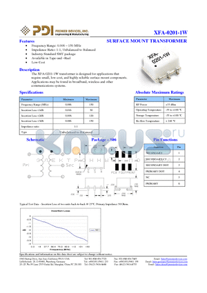 XFA-0201-1W datasheet - SURFACE MOUNT TRANSFORMER