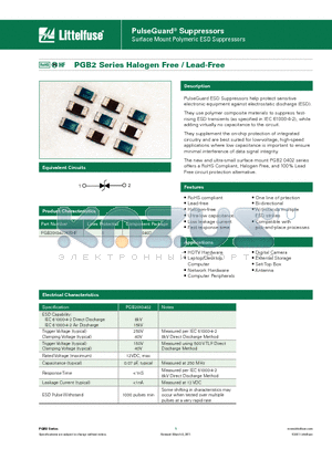 PGB2010402KRHF datasheet - Surface Mount Polymeric ESD Suppressors