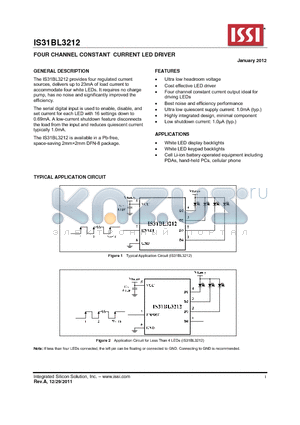 IS31BL3212 datasheet - FOUR CHANNEL CONSTANT CURRENT LED DRIVER