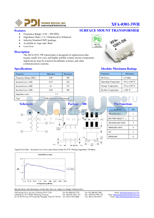 XFA-0301-3WH datasheet - SURFACE MOUNT TRANSFORMER