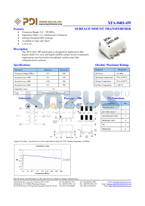 XFA-0401-4W datasheet - SURFACE MOUNT TRANSFORMER