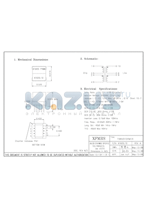 XFADSL10 datasheet - TRANSFORMER