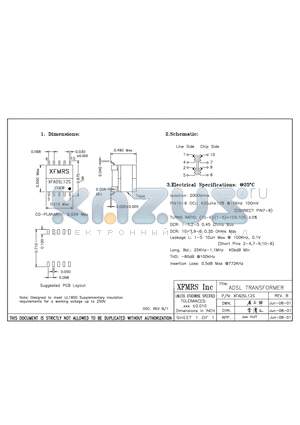 XFADSL12S datasheet - ADSL TRANSFORMER