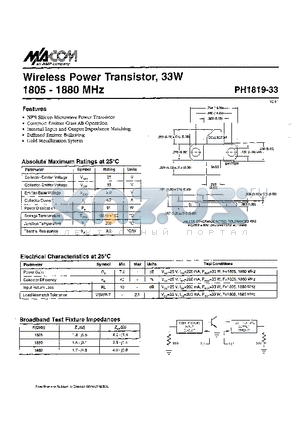PH1819-33 datasheet - WIRELESS POWER TRANSISTOR 33W