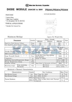 PH2508 datasheet - DIODE MODULE 250A/300 to 800V