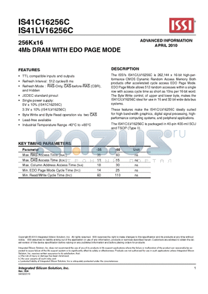 IS41C16256C datasheet - 4Mb DRAM WITH EDO PAGE MODE