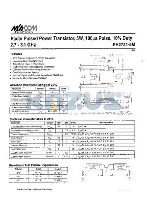 PH2731-5M datasheet - Radar Pulsed Power Transistor, 5W, IOOps Pulse, 10% Duty