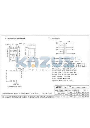 XFADSL21S datasheet - ADSL TRANSFORMER