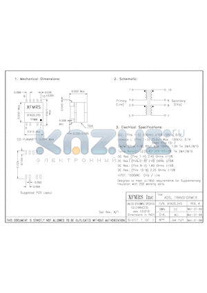 XFADSL24S datasheet - ADSL TRANSFORMER