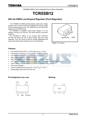 TCR5SB12 datasheet - 200 mA CMOS Low-Dropout Regulator (Point Regulator)