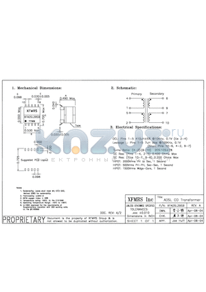 XFADSL29SB datasheet - ADSL CO Transformer