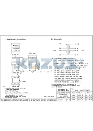 XFADSL33 datasheet - ADSL TRANSFORMER