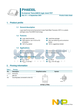 PH4830L datasheet - N-channel TrenchMOS logic level FET