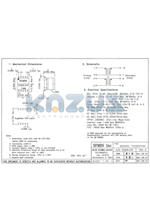 XFADSL37S datasheet - Isolation Transformer