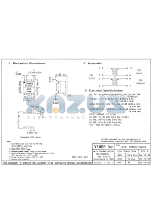 XFADSL38SA datasheet - ADSL TRANSFORMER