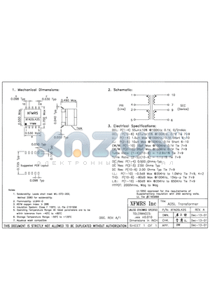 XFADSL42S datasheet - ADSL Transformer