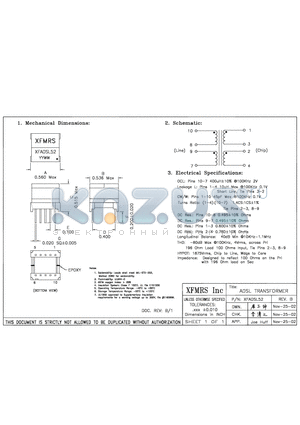 XFADSL52 datasheet - ADSL TRANSFORMER