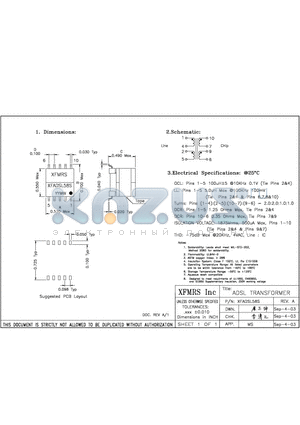 XFADSL58S datasheet - ADSL TRANSFORMER