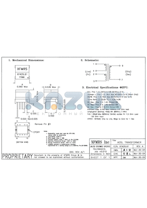 XFADSL61 datasheet - ADSL TRANSFORMER