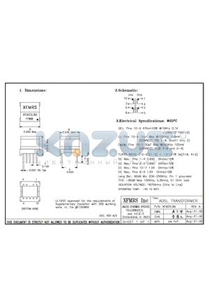 XFADSL8A datasheet - ADSL TRANSFORMER