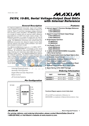 MAX5232 datasheet - 3V/5V, 10-Bit, Serial Voltage-Output Dual DACs with Internal Reference