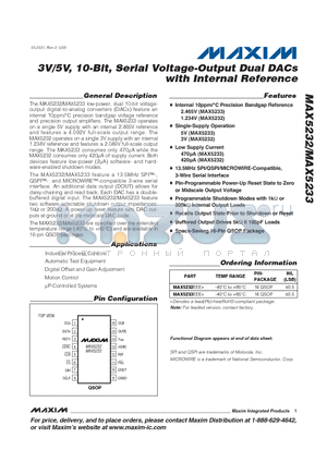 MAX5232 datasheet - 3V/5V, 10-Bit, Serial Voltage-Output Dual DACs with Internal Reference