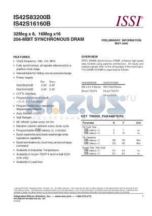 IS42S16160B-7TLI datasheet - 32Meg x 8, 16Meg x16 256-MBIT SYNCHRONOUS DRAM