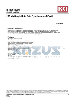 IS42S16160C-75TLI datasheet - 256 Mb Single Data Rate Synchronous DRAM