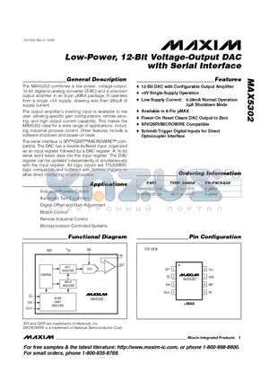 MAX5302 datasheet - Low-Power, 12-Bit Voltage-Output DAC with Serial Interface