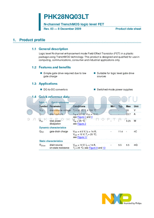 PHK28NQ03LT datasheet - N-channel TrenchMOS logic level FET