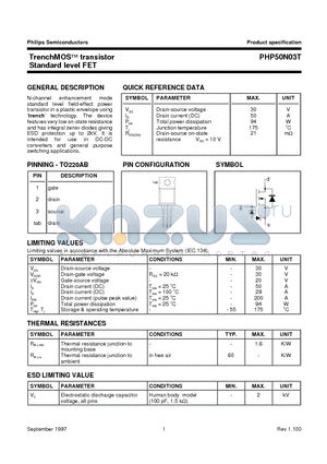 PHP50N03T datasheet - TrenchMOS transistor Standard level FET