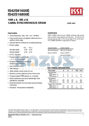 IS42S81600E datasheet - 16M x 8, 8M x16 128Mb SYNCHRONOUS DRAM