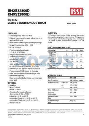 IS42S32800D datasheet - 8M x 32 256Mb SYNCHRONOUS DRAM