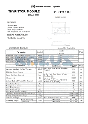 PHT2508 datasheet - THYRISTOR MODULE 250A / 800V