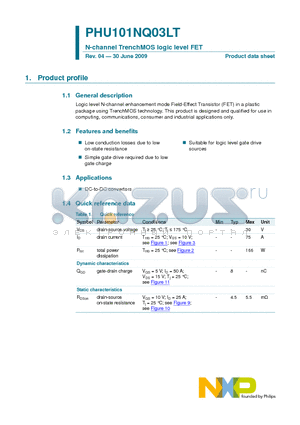 PHU101NQ03LT datasheet - N-channel TrenchMOS logic level FET