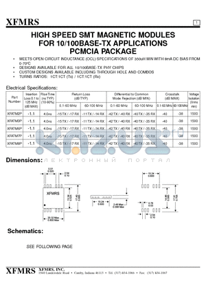 XFATM2P datasheet - HIGH SPEED SMT MAGNETIC MODULES FOR 10/100BASE-TX APPLICATIONS