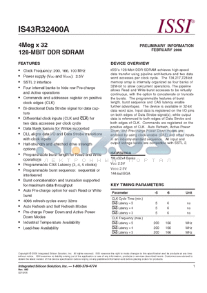 IS43R32400A-6BL datasheet - 4Meg x 32 128-MBIT DDR SDRAM