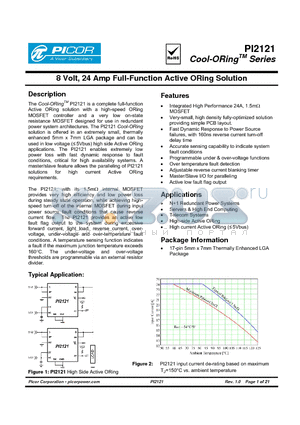 PI2121-00-LGIZ datasheet - 8 Volt, 24 Amp Full-Function Active ORing Solution