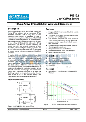 PI2122-00-LGIZ datasheet - 12Amp Active ORing Solution With Load Disconnect