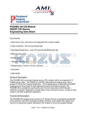 PI225MC-A6 datasheet - 200DPI CIS Sensor