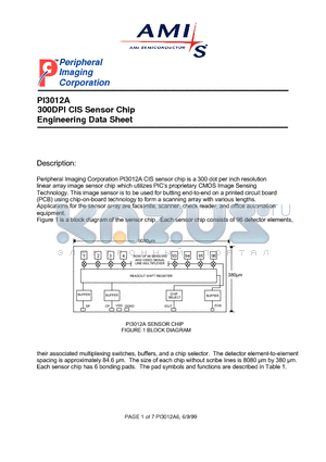 PI3012A datasheet - 300DPI CIS Sensor Chip