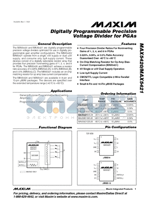 MAX5421AEUB datasheet - Digitally Programmable Precision Voltage Divider for PGAs