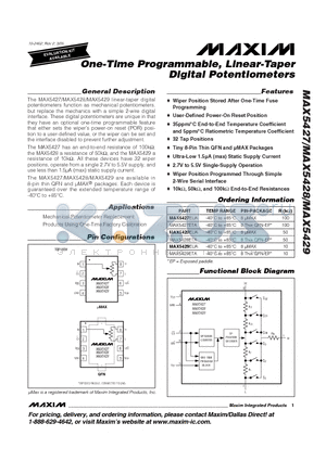 MAX5428ETA datasheet - One-Time Programmable, Linear-Taper Digital Potentiometers
