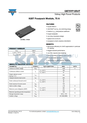 GB75YF120UT datasheet - IGBT Fourpack Module, 75 A