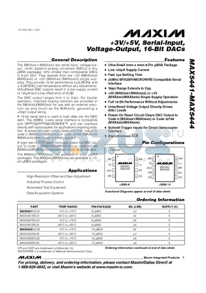 MAX5441 datasheet - 3V/5V, Serial-Input, Voltage-Output, 16-Bit DACs