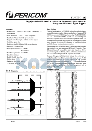 PI3HDMI1212 datasheet - High-performance HDMI 1.1 and 1.2 Compatible Signal Switch w/ Integrated Side-band Signal Support