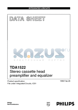 TDA1522 datasheet - Stereo cassette head preamplifier and equalizer