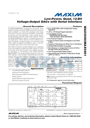 MAX5500 datasheet - Low-Power, Quad, 12-Bit Voltage-Output DACs with Serial Interface